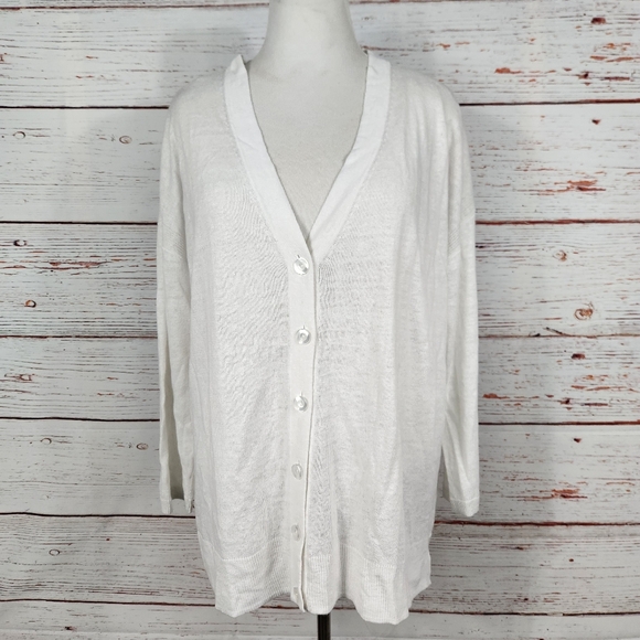 Talbots Sweaters - TALBOTS Women's White Button-Up Linen Girlfriend Cardigan Sweater Size 2X